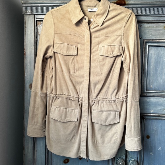 Vince Beige Suede Parka Utility Jacket Size XS - Picture 3 of 9